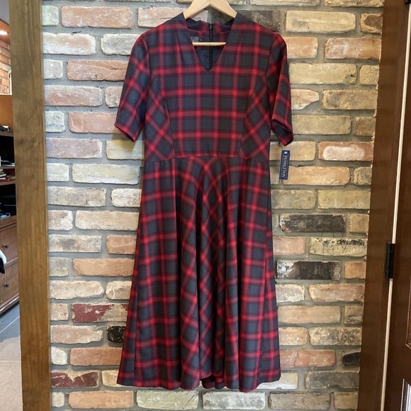 Pendleton Dresses & Skirts - pendleton Plaid Wool MIDI Fit & Flare Dress Nwt 10 Red Olive Green